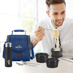 MILTON Dazzle Lunch Box, 3 Microwave Safe Inner Steel Containers 320 ml Each, Steel Bottle 430 ml with Cutlery, Tiffin Box Steel, Lunch Box Bags, Blue