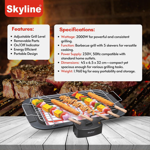 Skyline VTL-4545 2000-Watt Barbeque Grill (Black)
