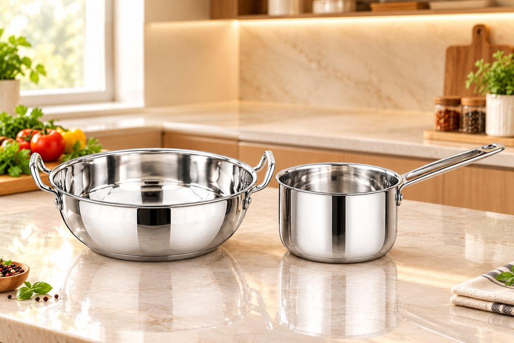 **Vivanta Stainless Steel Kadai & Sauce Pan Combo Set – Premium Stainless Steel Cookware Set for Kitchen**