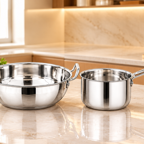 **Vivanta Stainless Steel Kadai & Sauce Pan Combo Set – Premium Stainless Steel Cookware Set for Kitchen**