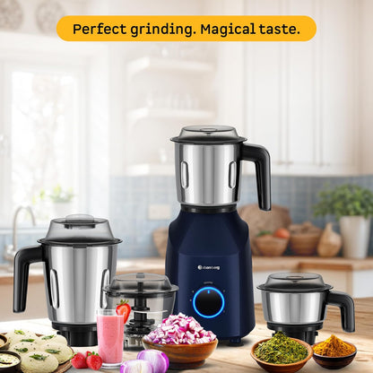 Atomberg Yulia 750 Watt Mixer Grinder | 4 Multipurpose Jars including Chopper Jar | Coarse Mode for Silbatta-like Textures | Powerful Intelligent Motor | Advanced Safety Features | Ritz Blue