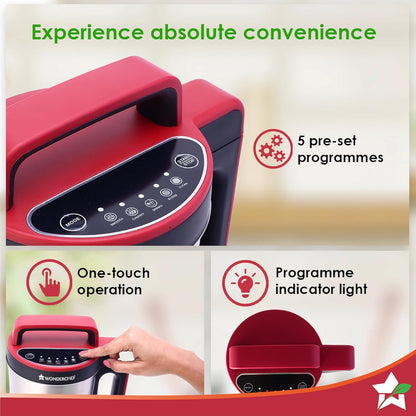 Wonderchef NEO Automatic Soup Maker | 1.0 Litre | 800W Heater | SS Blades & Bowl (Jug) | Soup in just 20 mins | 2 Years Warranty | Red & Black