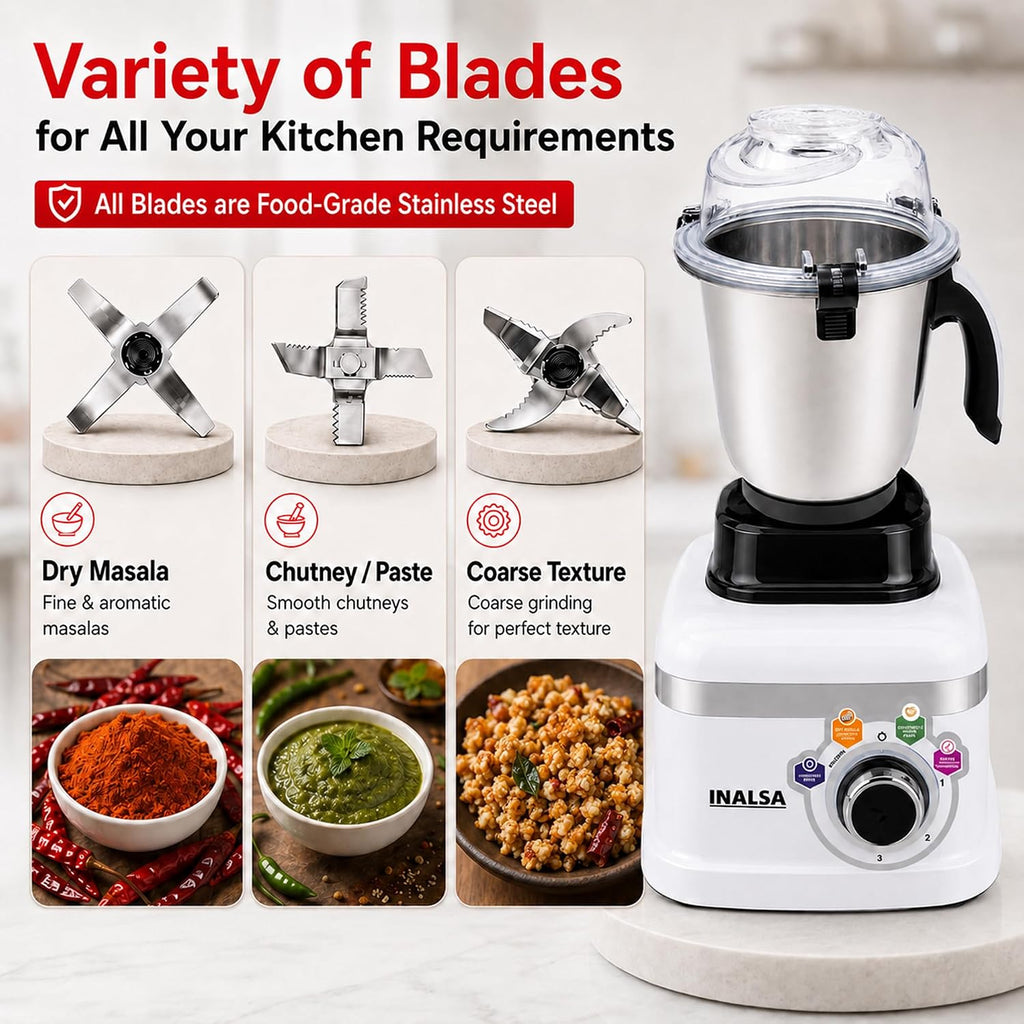 INALSA Mixer Grinder + food Processor|900W|7 Yr Warranty On Motor|Triton FP