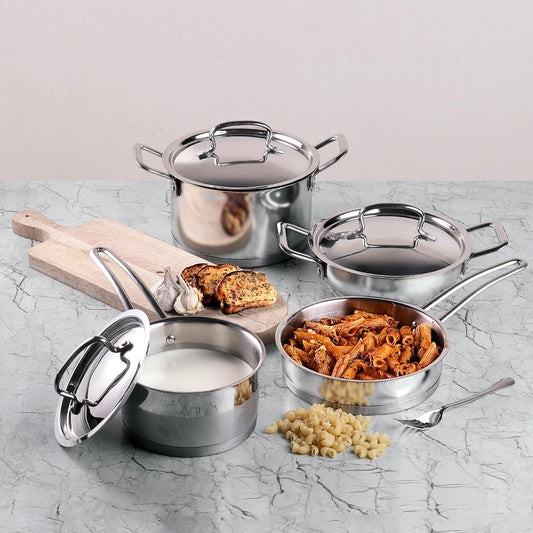 Vinod Classique Deluxe Stainless Steel Cookware Set of 4 pcs/Saucepan, Saucepot, Kadai and Frypan/Steel Utensils Cooking Set for Kitchen, Heavy Induction Bottom - 2 Year Warranty