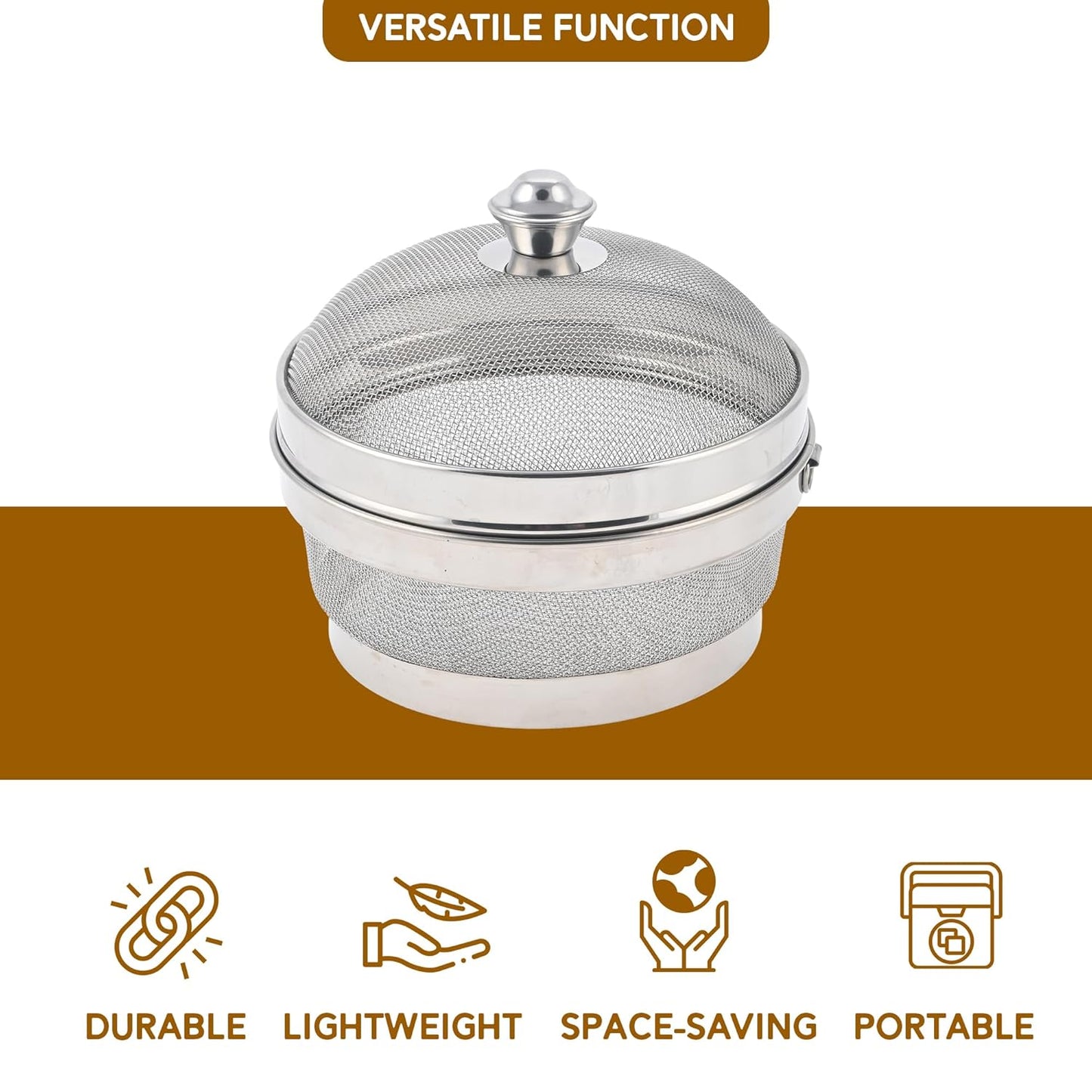 Devidayal 12" Stainless Steel Fruit Basket for Dining Table With Net Cover & Lid - Vegetable Organizer Bowl Storage/Holder for Kitchen