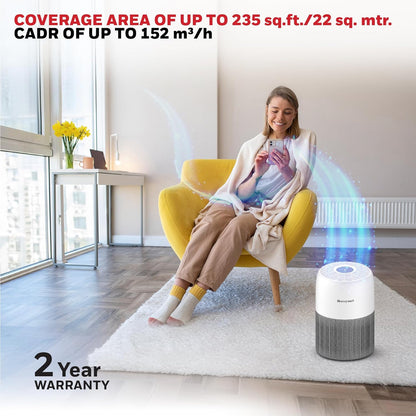 Honeywell Air Purifier for Home & Office, 3-in-1, Pre, H13 HEPA, Activated Carbon, Removes 99.99% Pollutants, Allergens, Pet Danger, Smoke, Dust & Pollens - Air touch V1