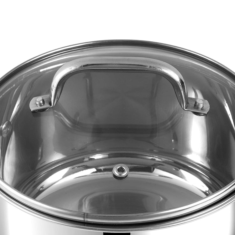 Vinod Roma Saucepot Stainless Steel Set of 2 with Glass Lid | 1.1 and 1.5 Litre | Biryani Pot | Sandwich Bottom | Rivetted Handle| Induction & Gas Base | 2 Year Warranty