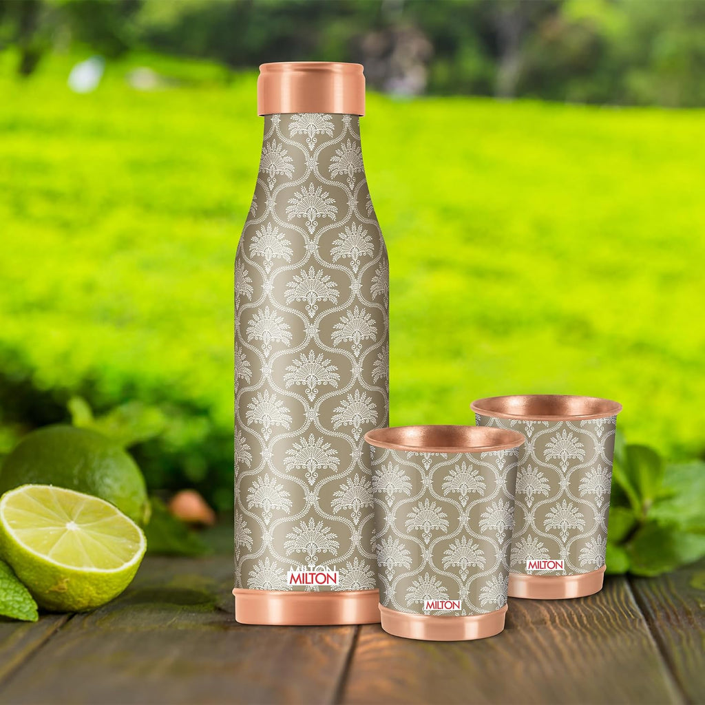 MILTON Amaya Copper Drinkware Gift Set, 99.9% Pure Copper Water Bottle 850 ml each,2 Tumbler 280 ml each, Leak-Proof Design,Ayurveda Health Benefits, Boosts Immunity, Heart Health & Anti-Aging, Royal