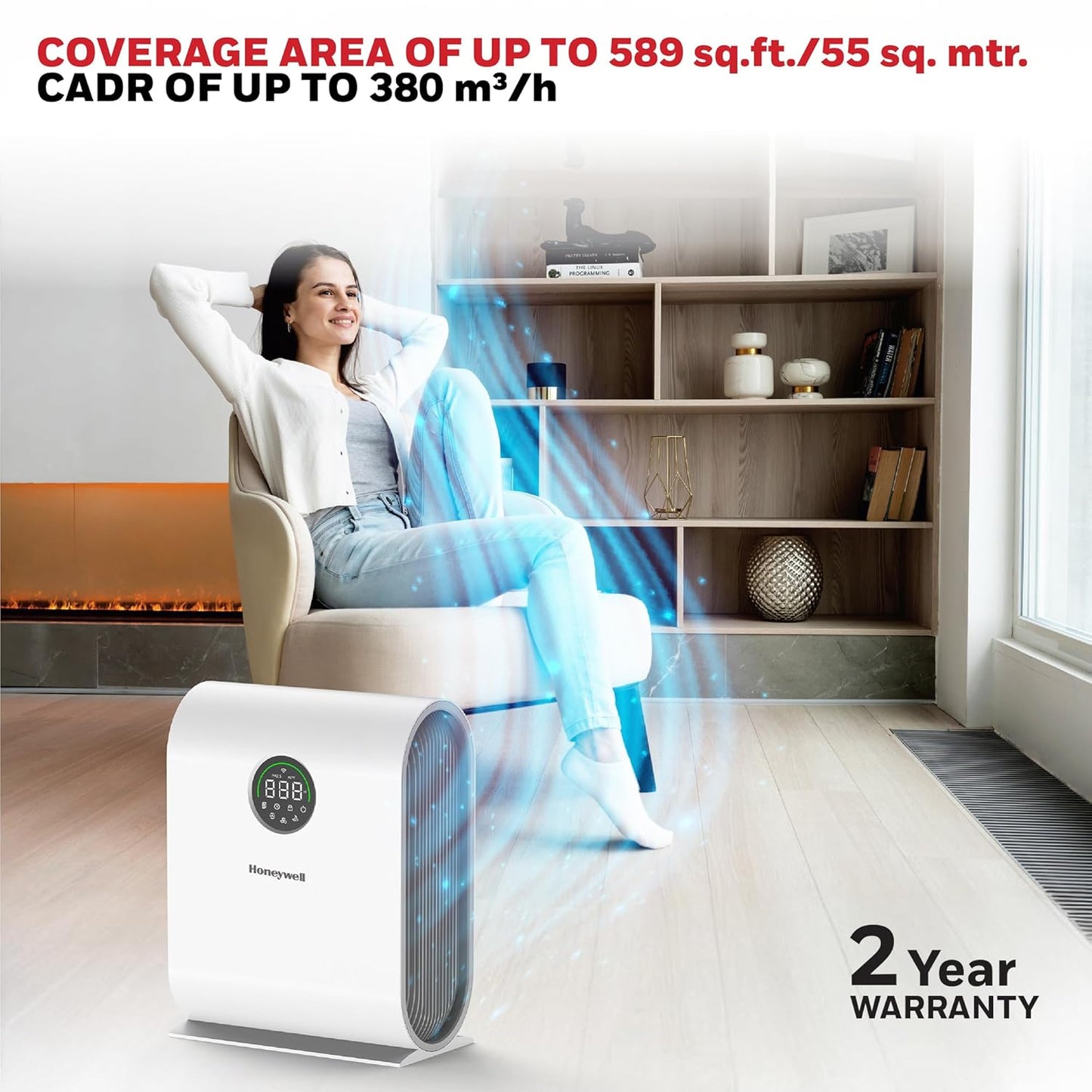 Honeywell New Launch Air Purifier for Home, 4-stage filtration, Covers 589 sq.ft,H13 HEPA Filter, WiFi App&Voice Control, Filter Life Upto 9000 Hrs, Removes 99.99%PM2.5, AQI LED Display - Air Touch V5