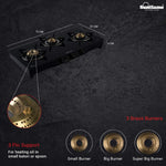SUNFLAME CENTA 3 Burner Toughened Glass Top Gas Stove with 2 years Made In India.(Manual Ignition, Black)