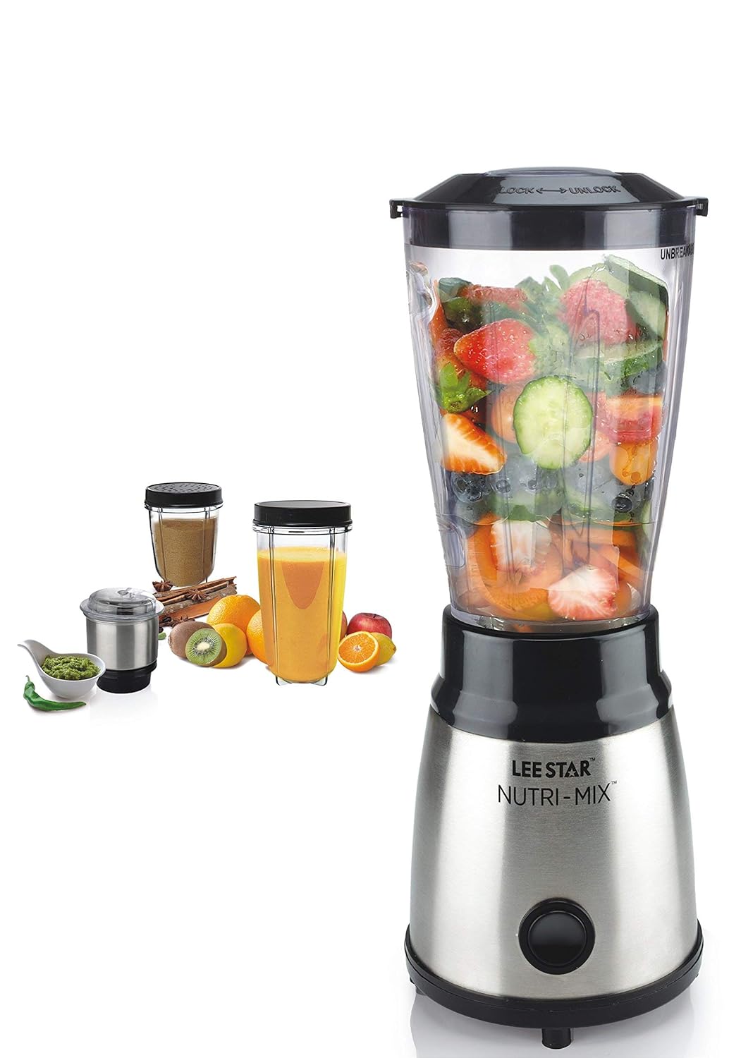 LEE STAR Nutrimix Electric Blender Grinder Smoothie Maker With 400 Watt Heavy Duty Copper Motor, 2 Blending Jar & 2 Grinding Jar For Puree, Dry Fruit Shakes & Dry Wet Grinding, LE-810