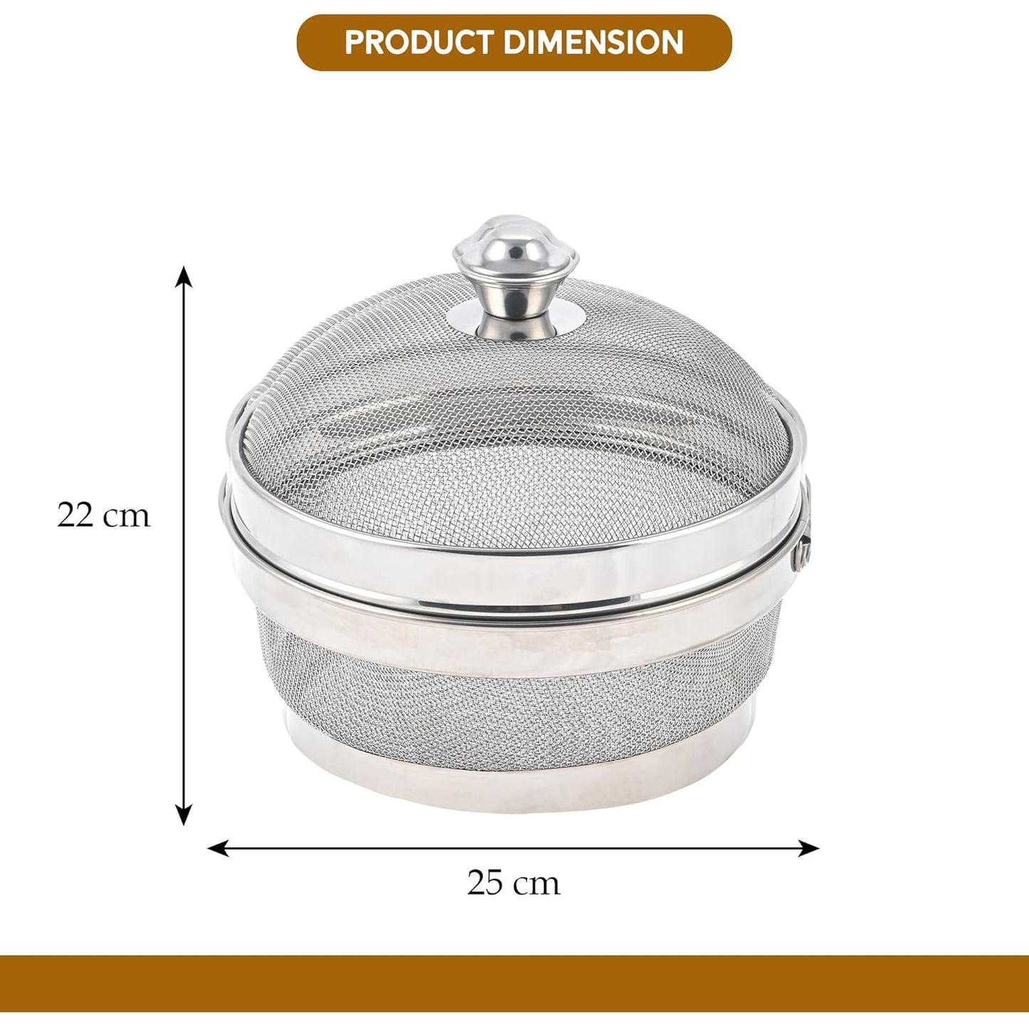 Devidayal 10" Stainless Steel Fruit Basket for Dining Table With Net Cover & Lid - Vegetable Organizer Bowl Storage/Holder for Kitchen