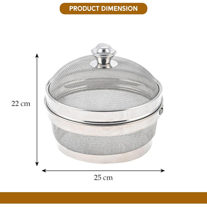 Devidayal 10" Stainless Steel Fruit Basket for Dining Table With Net Cover & Lid - Vegetable Organizer Bowl Storage/Holder for Kitchen