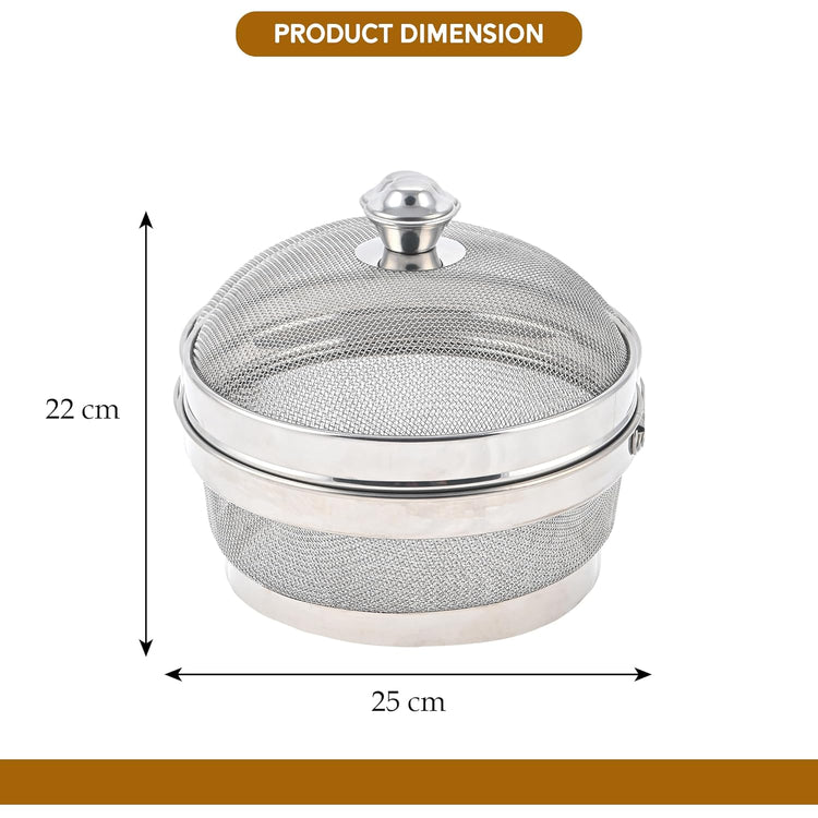 Devidayal 10" Stainless Steel Fruit Basket for Dining Table With Net Cover & Lid - Vegetable Organizer Bowl Storage/Holder for Kitchen