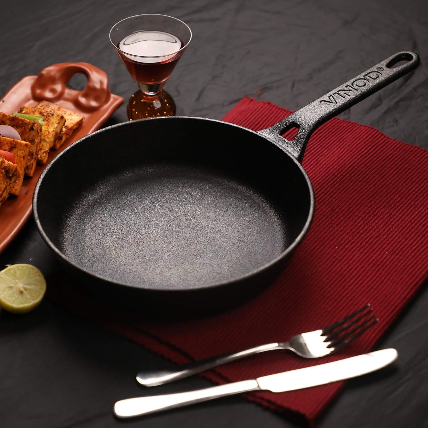 Vinod Legacy Pre-Seasoned Cast Iron Frypan - 20 cm | Non-Toxic | Enamel-Free & Coating-Free | Gas Compatible | Black