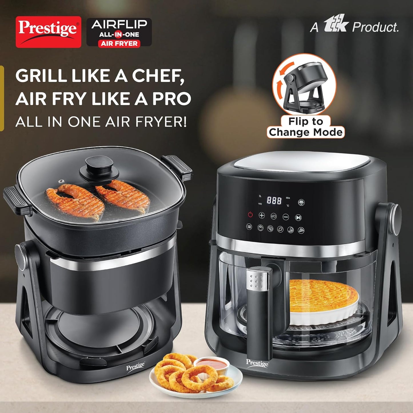 Prestige Air Flip All-In-One 4.5 Litre Air Fryer| Air Frying and Grilling with a Flip| 5 Preset Menu| Air Fryer Mode and Grill Mode|360 View Glass Air Fryer Basket