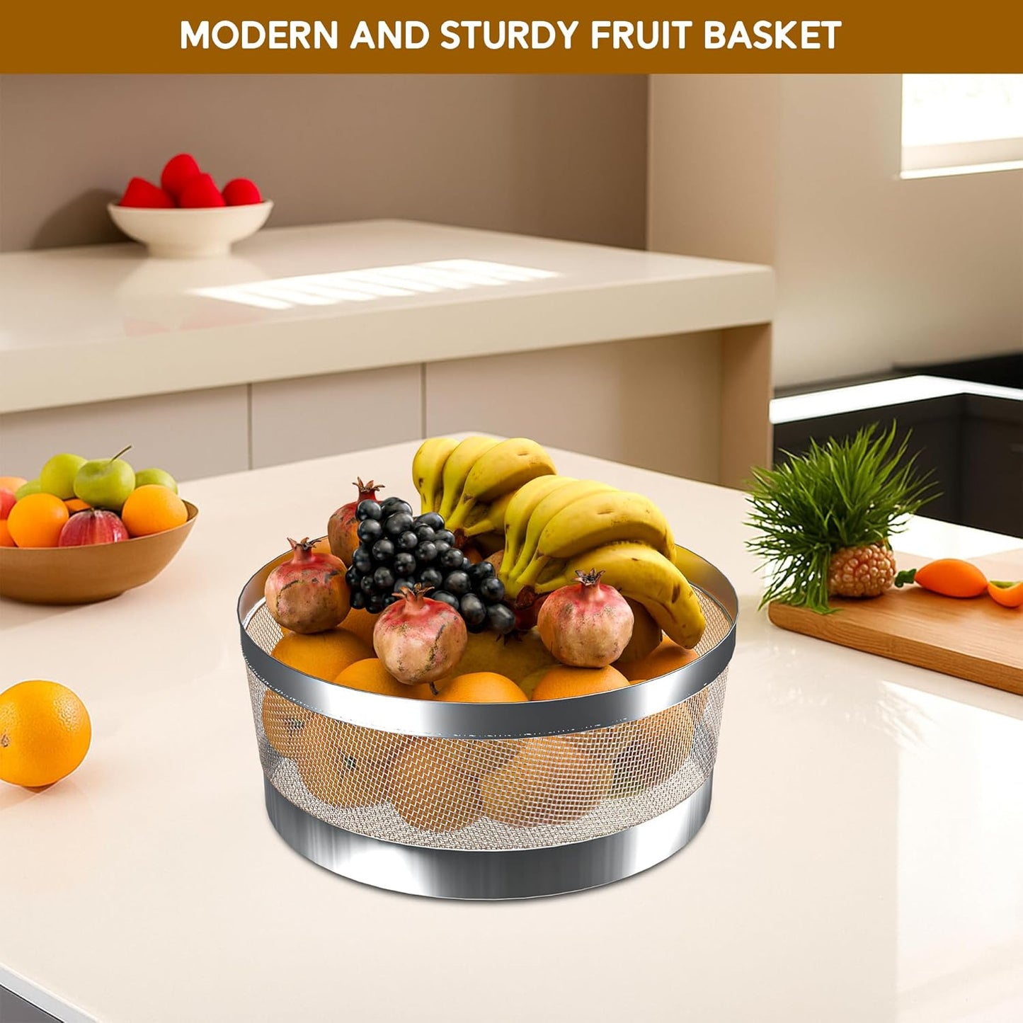 Devidayal 12" Stainless Steel Fruit Basket for Dining Table With Net Cover & Lid - Vegetable Organizer Bowl Storage/Holder for Kitchen