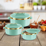 MILTON Curve Inner Stainless Steel Casserole Set of 3 (840 ml, 1300 ml, 1880 ml), Light Green | BPA Free | Food Grade | Easy to Carry | Easy to Store | Chapati | Roti | Curd Maker