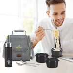 MILTON Dazzle Lunch Box, 3 Microwave Safe Inner Steel Containers 320 ml Each, Steel Bottle 430 ml with Cutlery, Tiffin Box Steel, Lunch Box Bags, Grey