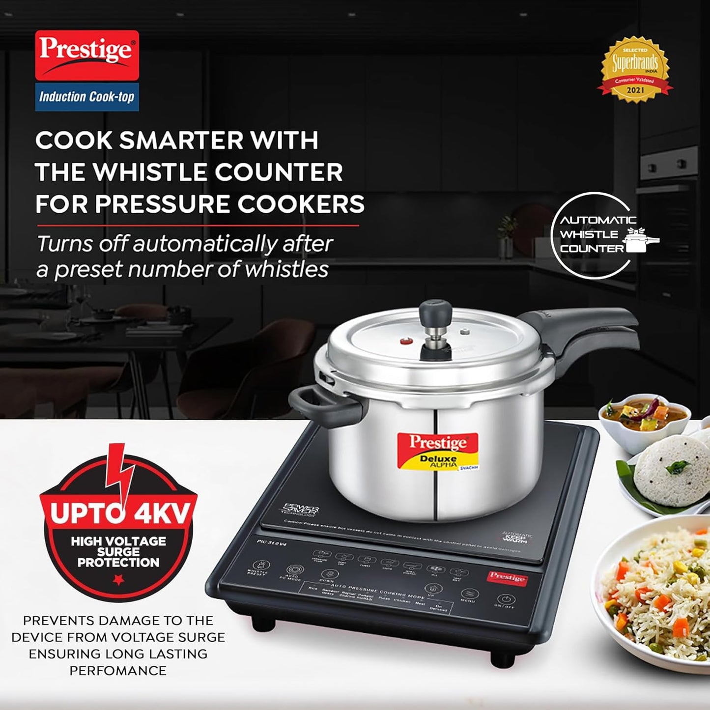 Prestige PIC 31.0 V4 2000W Induction Cook-Top(Black, Automatic Whistle Counter, Power Saving Technology)
