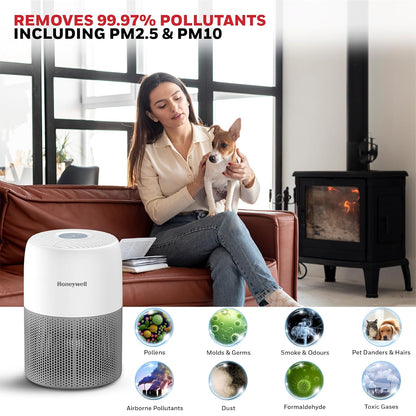 Honeywell Air Purifier for Home & Office, 3-in-1, Pre, H13 HEPA, Activated Carbon, Removes 99.99% Pollutants, Allergens, Pet Danger, Smoke, Dust & Pollens - Air touch V1