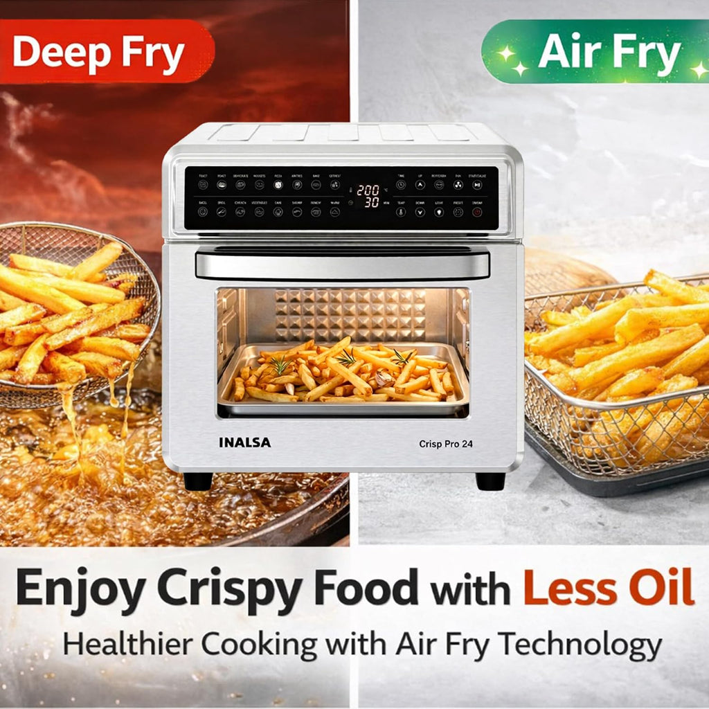 INALSA Crisp Pro 24 Air Fryer Oven 24 Litre 1700W|Digital Display|16 Preset Functions|Rotisserie,OTG,Convection Oven|220°C Max Temp|Oil-Free Cooking|With Crumb Tray, Skewer Rods & More|2 Yr Warranty