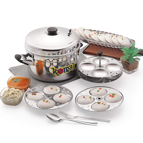 Komal Small Idly Cooker with 4 x 4 Idly Stand,Silver