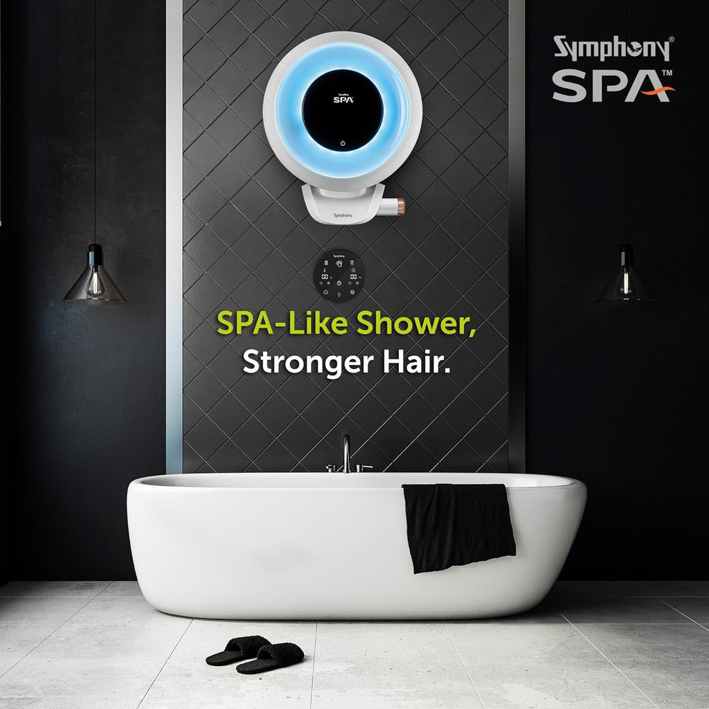 Symphony SPA Geyser 25 Litre 5 Star BEE Rating Water Heater | Hair Fall Control Smart Geyser | PUROPOD Filter | 2KW Heating | Glassline Tank | Free Installation