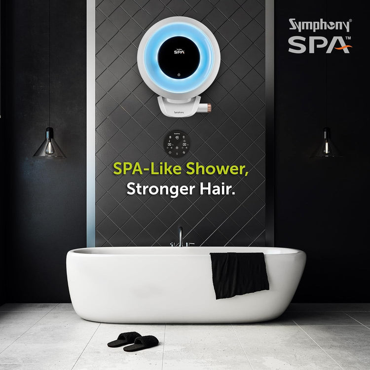 Symphony SPA Geyser 15 Litre 5 Star BEE Rating Water Heater | Hair Fall Control Smart Geyser | PUROPOD Filter | 2KW Heating | Glassline Tank | Free Installation