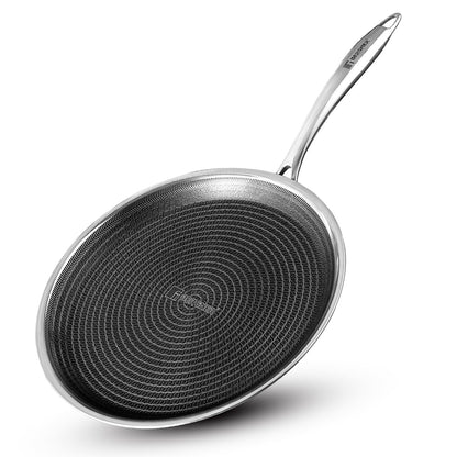 BERGNER Hi-Tech Giro Triply Stainless Steel 28cm Dosa Tawa, Honeycomb Mesh Non-Stick Coating, PFOA Free, Even Heat Distribution, Sturdy and Durable Stay Cool Handle - Induction and Gas Stove Ready