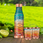 MILTON Amaya Copper Drinkware Gift Set | 99.9% Pure Copper Water Bottle 850ml With 2 Glasses 280ml | Anti Oxidant Prosperities | Traditional Art Design | Gifting Item for Diwali, Festive Occasions
