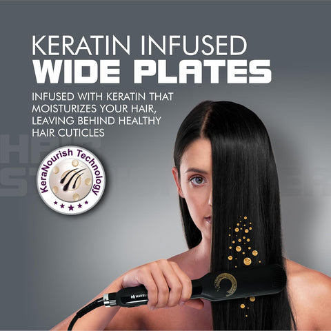 Havells HS4122 Keratin Wide Plate Hair Straightener with Digital Display & Adjustable Temperature; Heats Up Fast; For all hair types; Worldwide voltage compatible (Black)