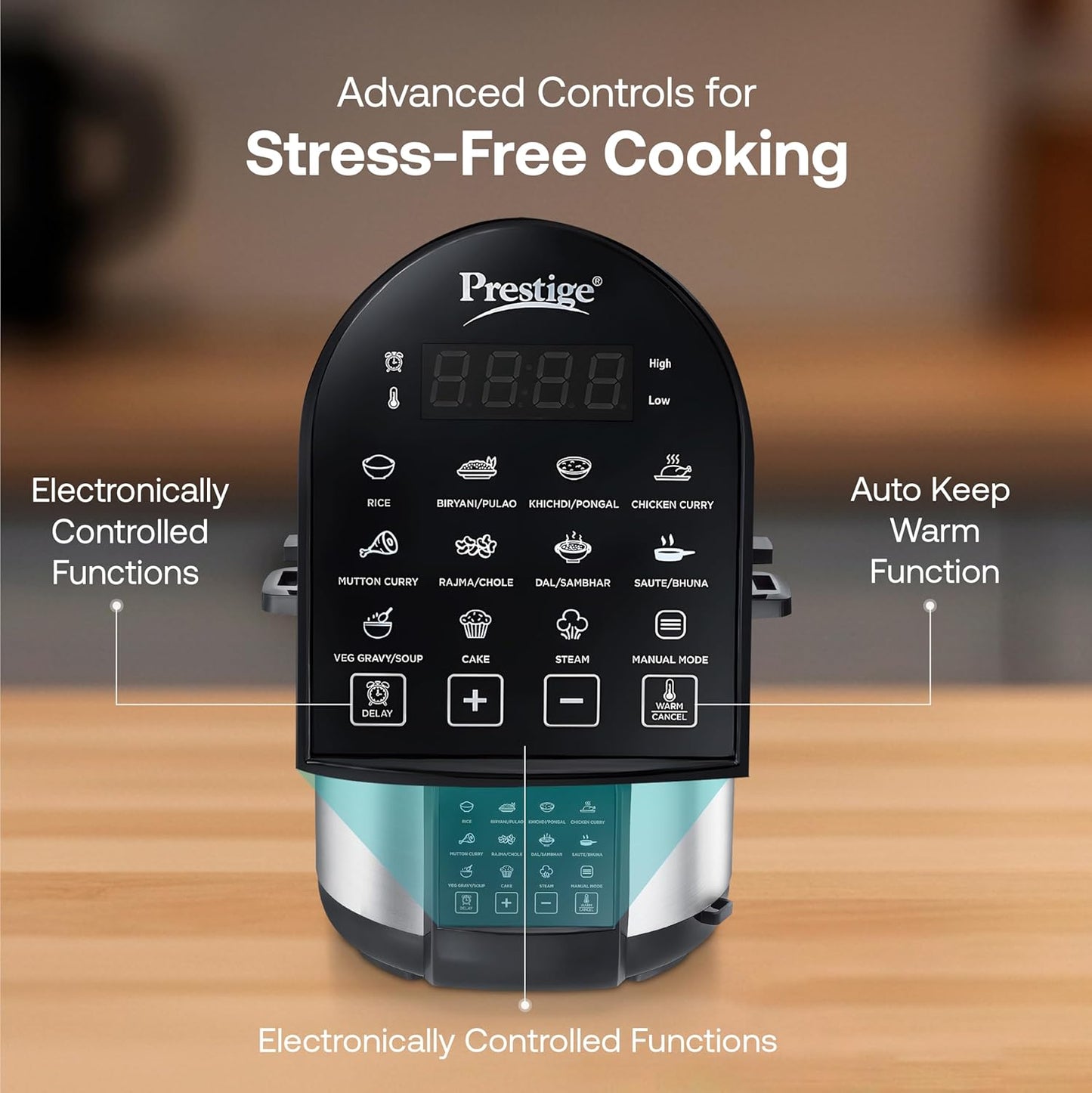 Prestige 6.0L Smart Cook Electric Cooker| 11 Pre-Set Indian Menu| Low Energy Consumption| Stainless Steel Bowl