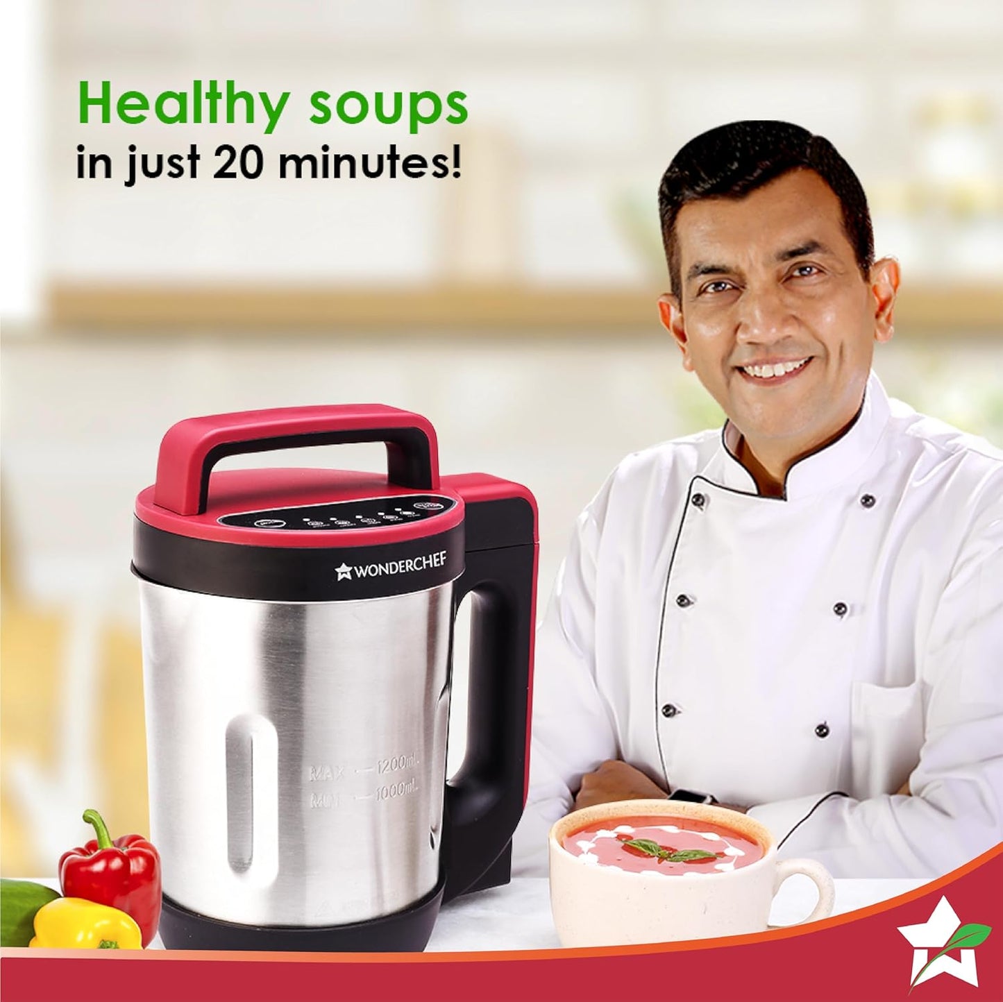 Wonderchef NEO Automatic Soup Maker | 1.0 Litre | 800W Heater | SS Blades & Bowl (Jug) | Soup in just 20 mins | 2 Years Warranty | Red & Black