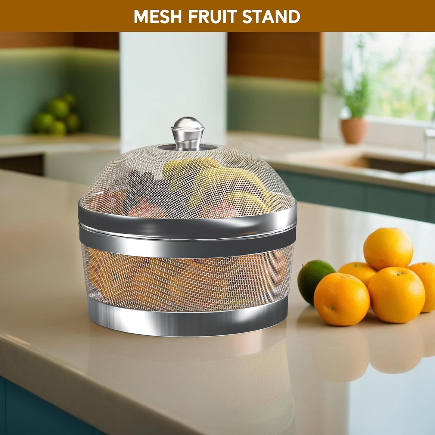 Devidayal 12" Stainless Steel Fruit Basket for Dining Table With Net Cover & Lid - Vegetable Organizer Bowl Storage/Holder for Kitchen