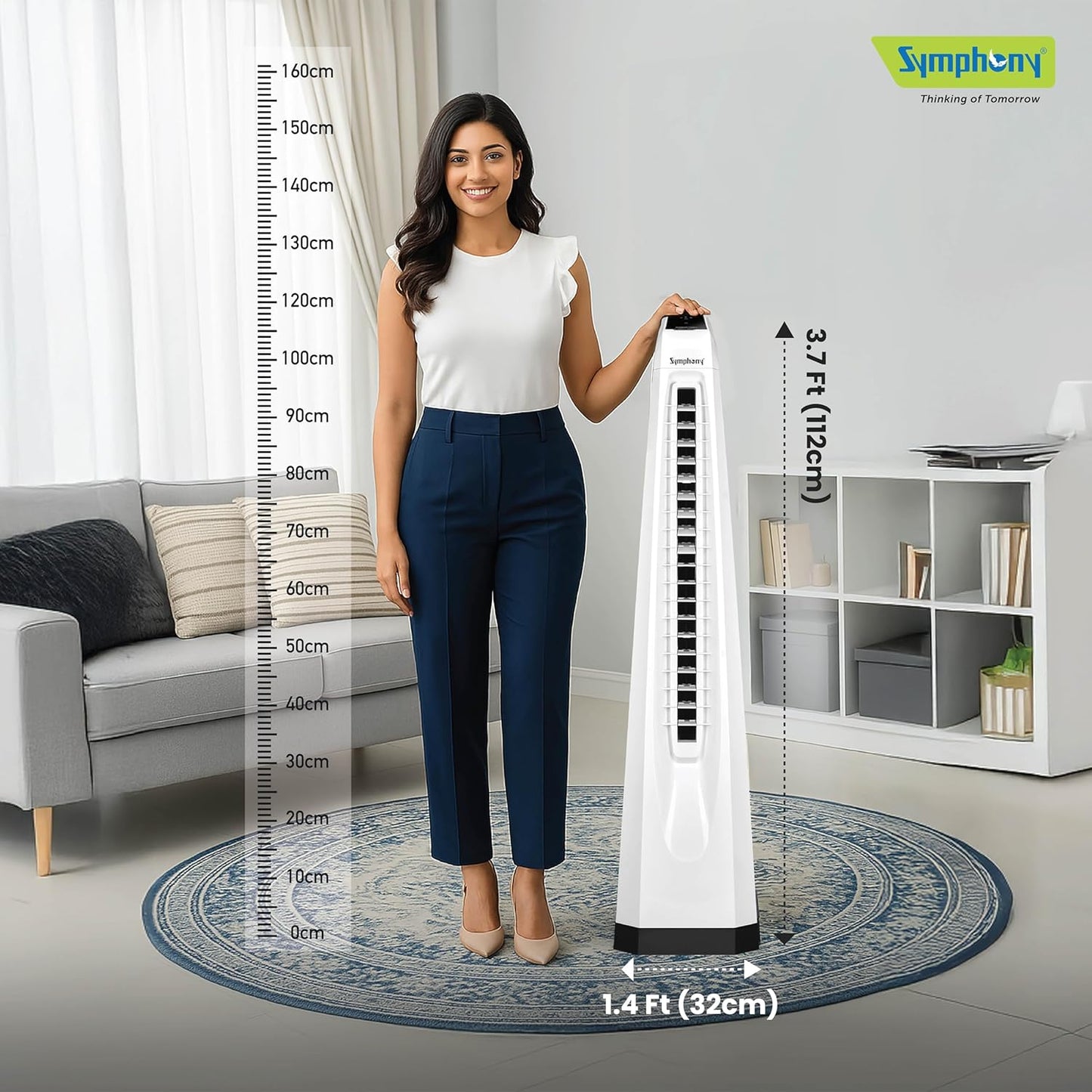 Symphony Surround-i Bladeless Tower Fan for Room | High-Speed with Swivel Action, Touchscreen Control Panel & Remote | 1 Year Warranty | White