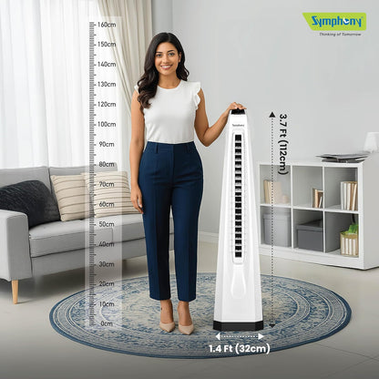 Symphony Surround-i Bladeless Tower Fan for Room | High-Speed with Swivel Action, Touchscreen Control Panel & Remote | 1 Year Warranty | White