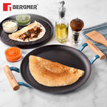 BERGNER Excalibur Lightweight Cast Iron Dosa Tawa 28cm, Double Sided Sturdy Handle, Non-Stick Coating, PFAS Free, Perfect Heat Distribution, Elegant Design - Induction Compatible (Blue)