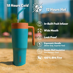 Vesta1200ml Stainless Steel Hot & Cold Tumbler | Double Insulated | BPA Free,Leak Proof | Fruit Infuser for Making Detox Water | SS Straw & Soft Handle | Use in Gym, Office & Car (Royal Green)