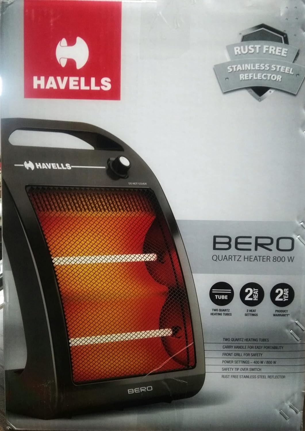 Havells Bero Quartz Heater Black 800 watt 2 Heat Settings 2 Year Product Warranty