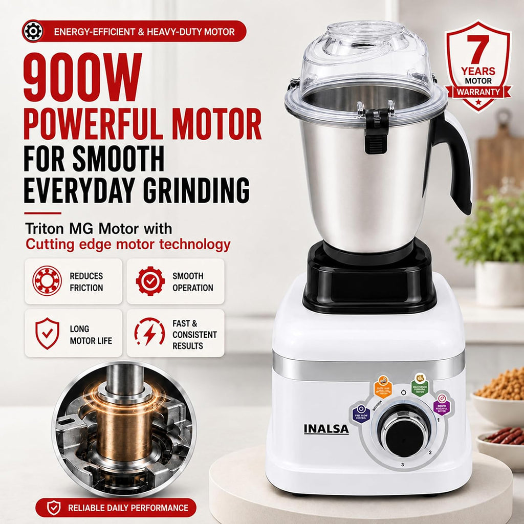 INALSA Mixer Grinder + food Processor|900W|7 Yr Warranty On Motor|Triton FP