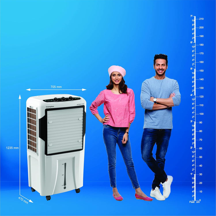 Crompton Optimus 100 Litres Desert Air Cooler for home | Large & Easy Clean Ice Chamber | High Density Honeycomb Pads | Auto-Fill & Drain | Everlast Pump | Humidity Control