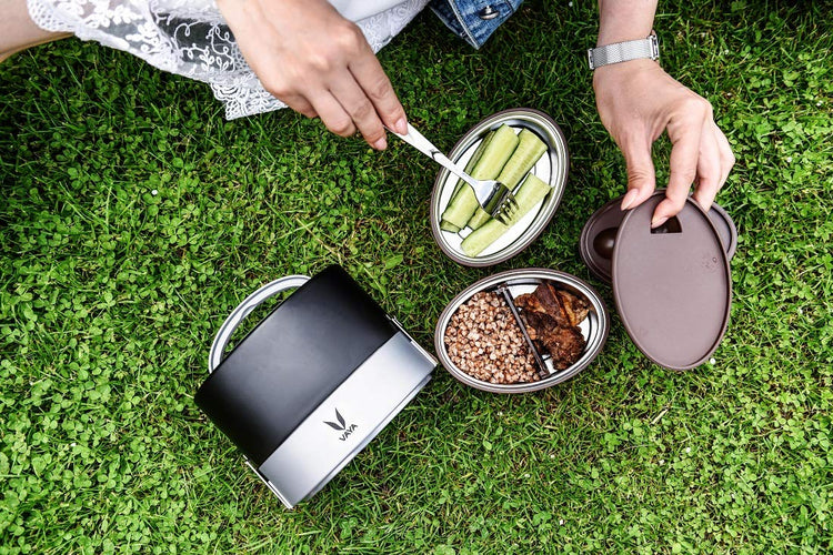 VAYA TYFFYN Lunch Box for Kids for School, Polished Stainless Steel Tiffin Box Without BagMat, 600ml Insulated Tiffin Box for Office for Men with 2 Containers, Hot Lunch Box for Boys, Black