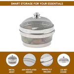 Devidayal 12" Stainless Steel Fruit Basket for Dining Table With Net Cover & Lid - Vegetable Organizer Bowl Storage/Holder for Kitchen