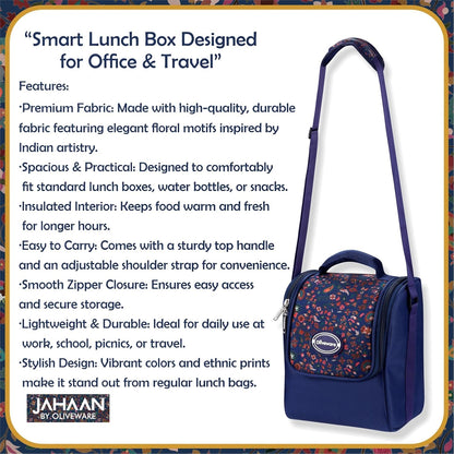 Oliveware TESO Musk Lunch Box | 3 Microwave-Safe Containers (2×420ml, 1×620ml) + 750ml Steel Bottle + 130ml Pickle Box + Steel Cutlery | Premium Carry Bag | Freezer & Dishwasher Safe (Blue)