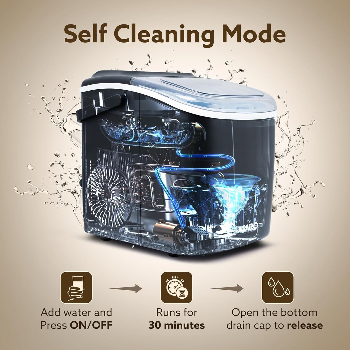 AGARO Marvel Ice Maker 1.2L Countertop Portable Machine, 9 Cubes in 6 Mins, 2 Bullet Ice Sizes, Fast Ice Making for Home Kitchen, Office, Parties, Self-Cleaning with Handle (Black)