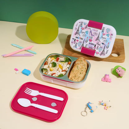 Nayasa Marco 2 Compartment Stainless Steel Insulated Lunch Box for Kids Girls | Paris Print | Vacuum Sealed Leak Proof Tiffin Box | 650 ml | White