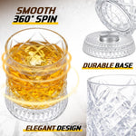 IndElite Luxury Rotating Whiskey Glass Set of 1| Crystal Cut Spinning Whisky Glass with LED Light Coaster | Premium Barware Gift for Men & Whiskey Enthusiasts