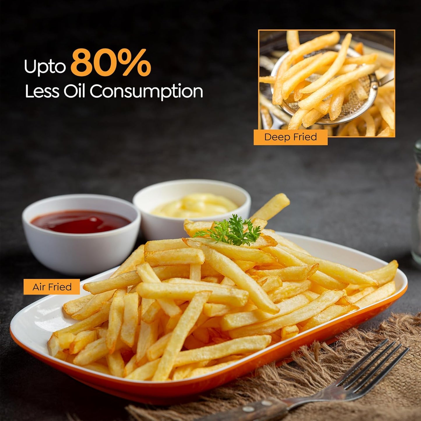 Prestige Nutrifry Electric Digital Air Fryer| 80% less Oil Consumption|4.5L Capacity |1200 Watts Power|Fry,Grill,Roast,Bake,Reheat|Digital Display with 8 Preset Menu|Easy to Clean Frying Basket|Black