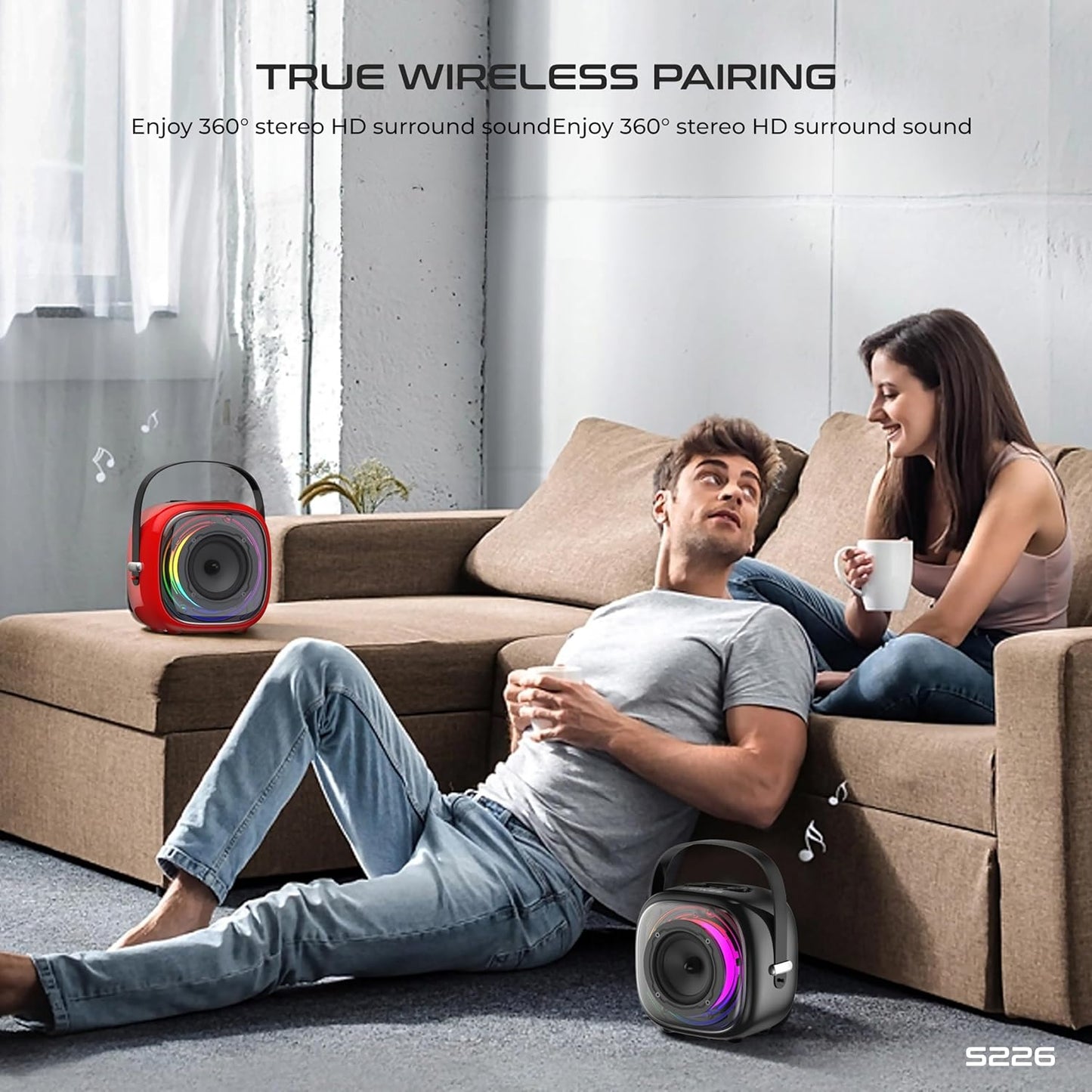 Lenyes S226 Bluetooth Party Speaker | 20W HD Sound | Wireless Karaoke Mic | 7H Playtime | RGB Lights | Bluetooth v5.3 | AUX/USB/TF Support | Type-C Fast Charging (Black)
